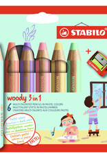 Stabilo Potloden Woody 3 in 1 pastel 6 stuks + slijper