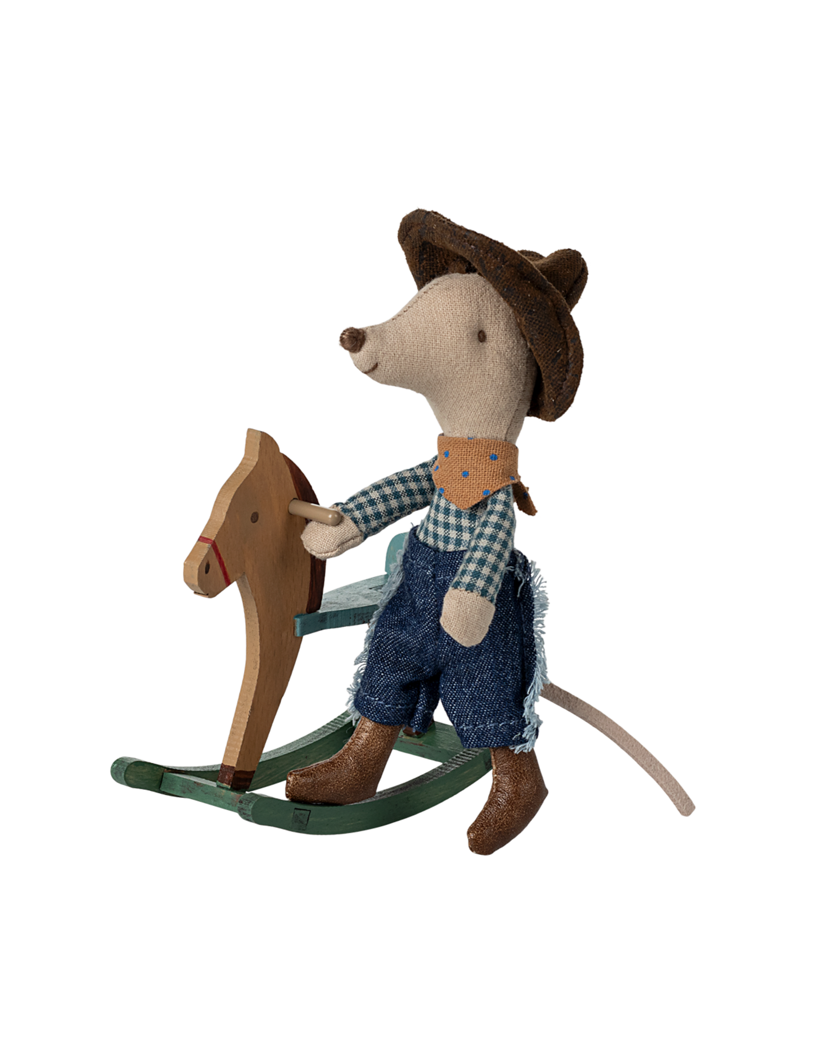 Maileg Kleine broer Cowboy Muis met hobbelpaard