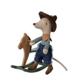 Maileg Kleine broer Cowboy Muis met hobbelpaard