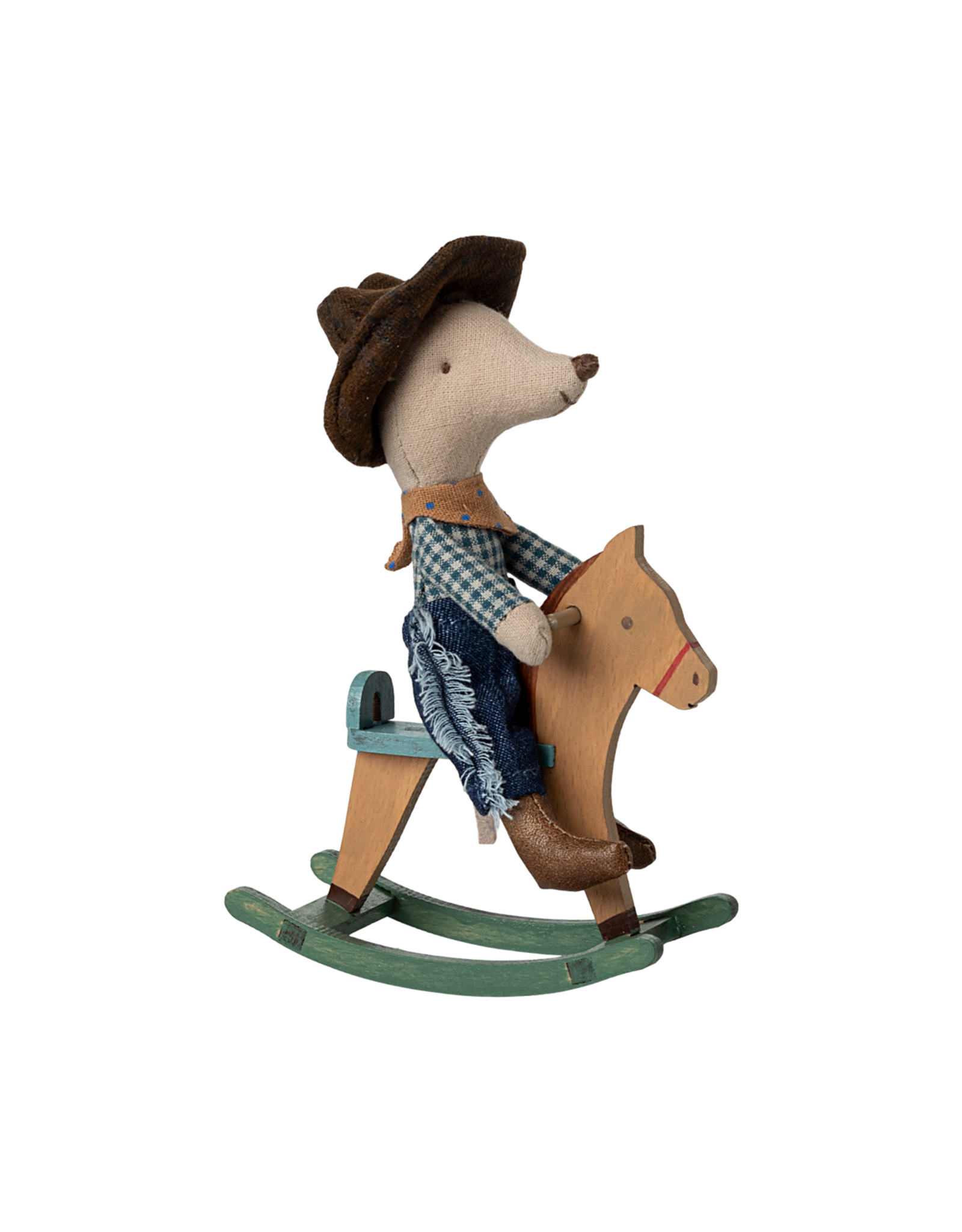 Maileg Kleine broer Cowboy Muis met hobbelpaard