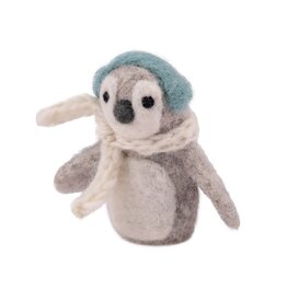 Sjaal met Verhaal Vingerpopje Pinguin IJsblauw