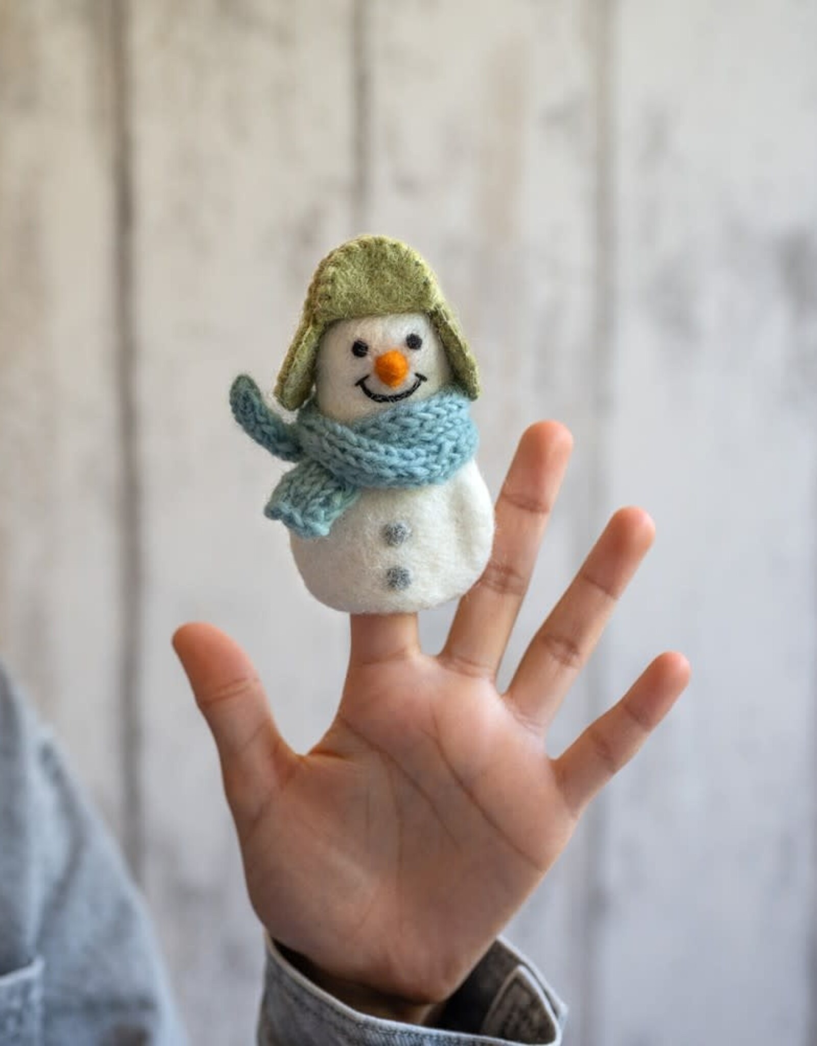 Sjaal met Verhaal Vingerpopje Sneeuwpop IJsblauw