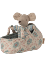 Maileg Baby Muis in reiswiegje blauw