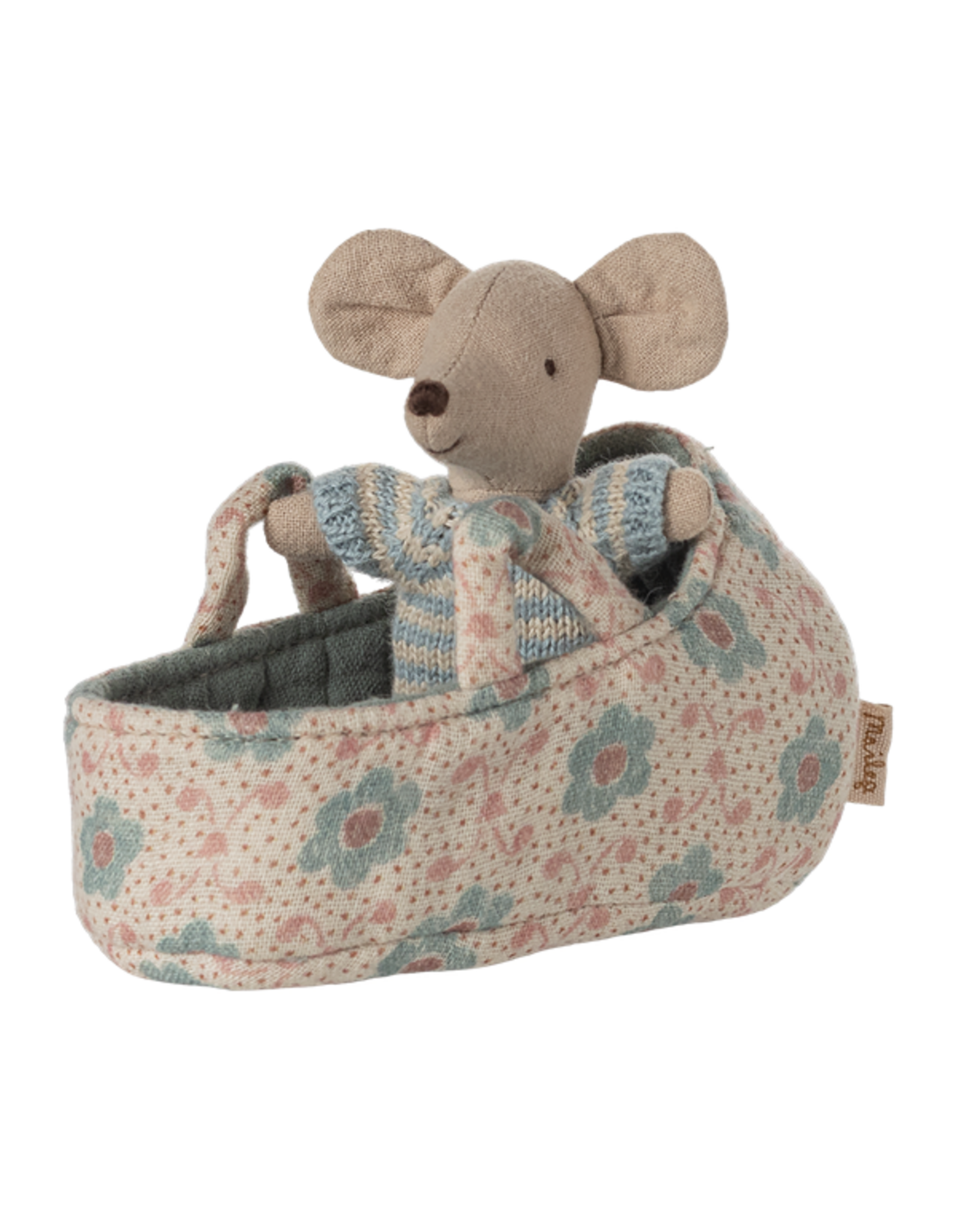 Maileg Baby Muis in reiswiegje blauw
