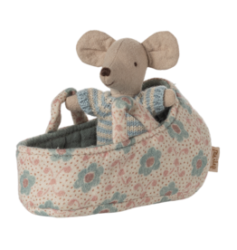 Maileg Baby Muis in reiswiegje blauw