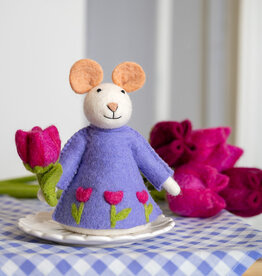 Sjaal met Verhaal Muis met tulp fuchsia