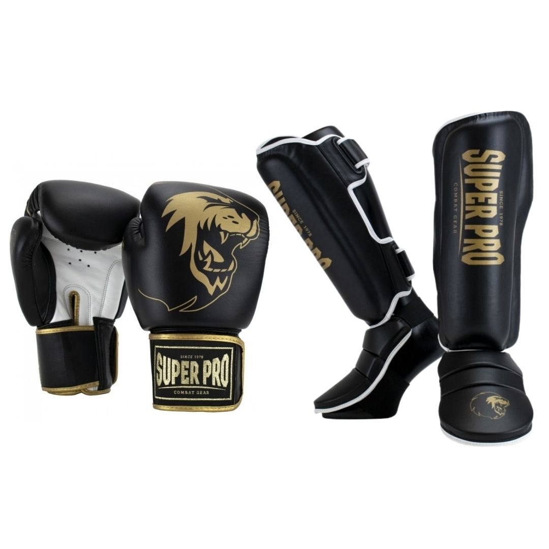 Super Pro gloves and shinguards Warrior Gold - Fightstyle