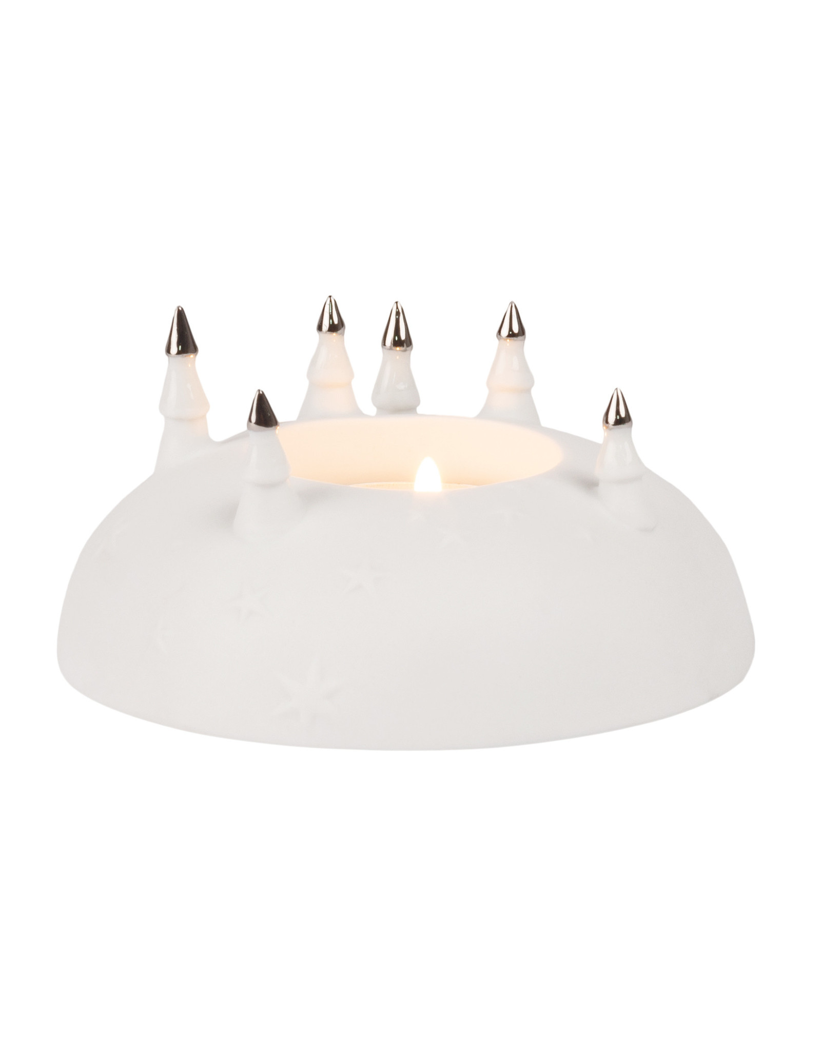 Raeder Waxinelicht dennebomen wit/zilver d:10 H:6cm