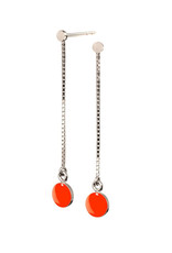 Scherning Oorstud met ketting SPOT - Emaille lak schijfje : Neon oranje - Lengte 40mm, Ø 6cm - Zilver