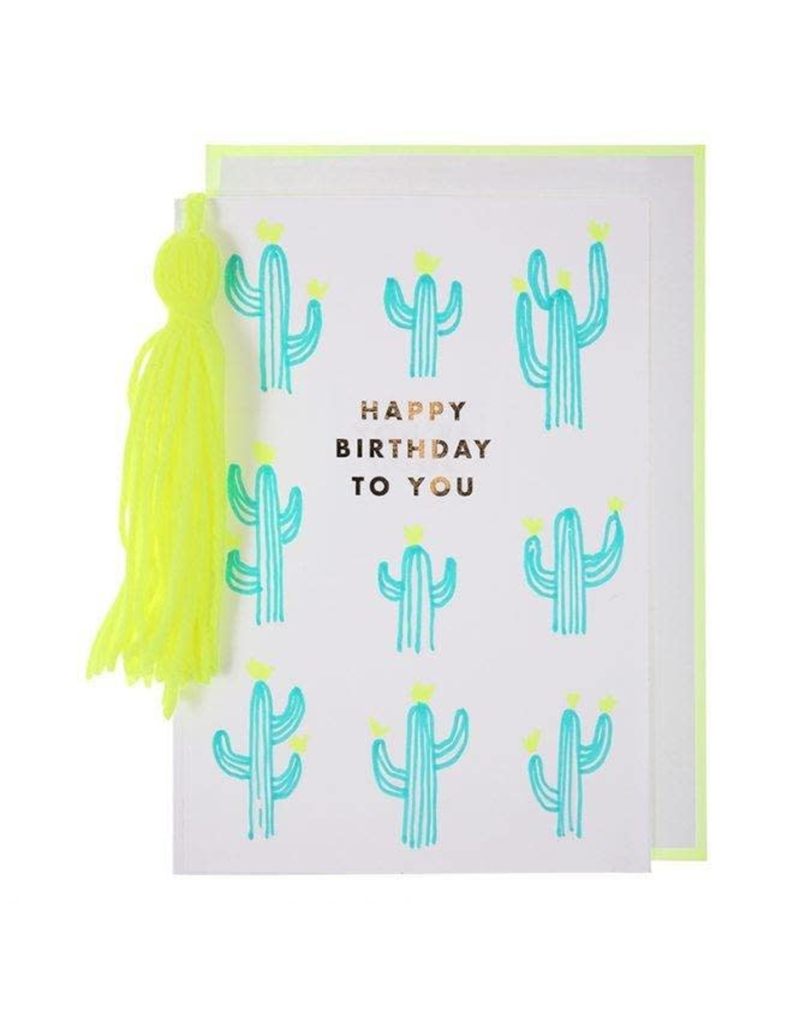 Meri Meri Wenskaart - Neon Cactus - Dubbele kaart + envelop - 13,5 x 18,5 - Happy Birthday