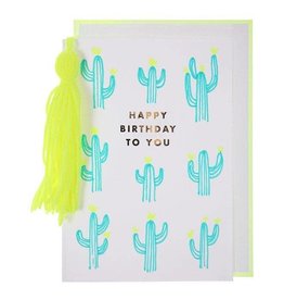 Meri Meri Wenskaart - Neon Cactus - Dubbele kaart + envelop - 13,5 x 18,5 - Happy Birthday