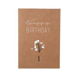 Raeder Wenskaart - Happy Birthday droogbloem wit - dubbele kaart met envelop