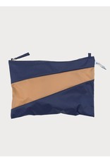 Susan Bijl Pouch L, Navy & Camel - 35 x 25cm