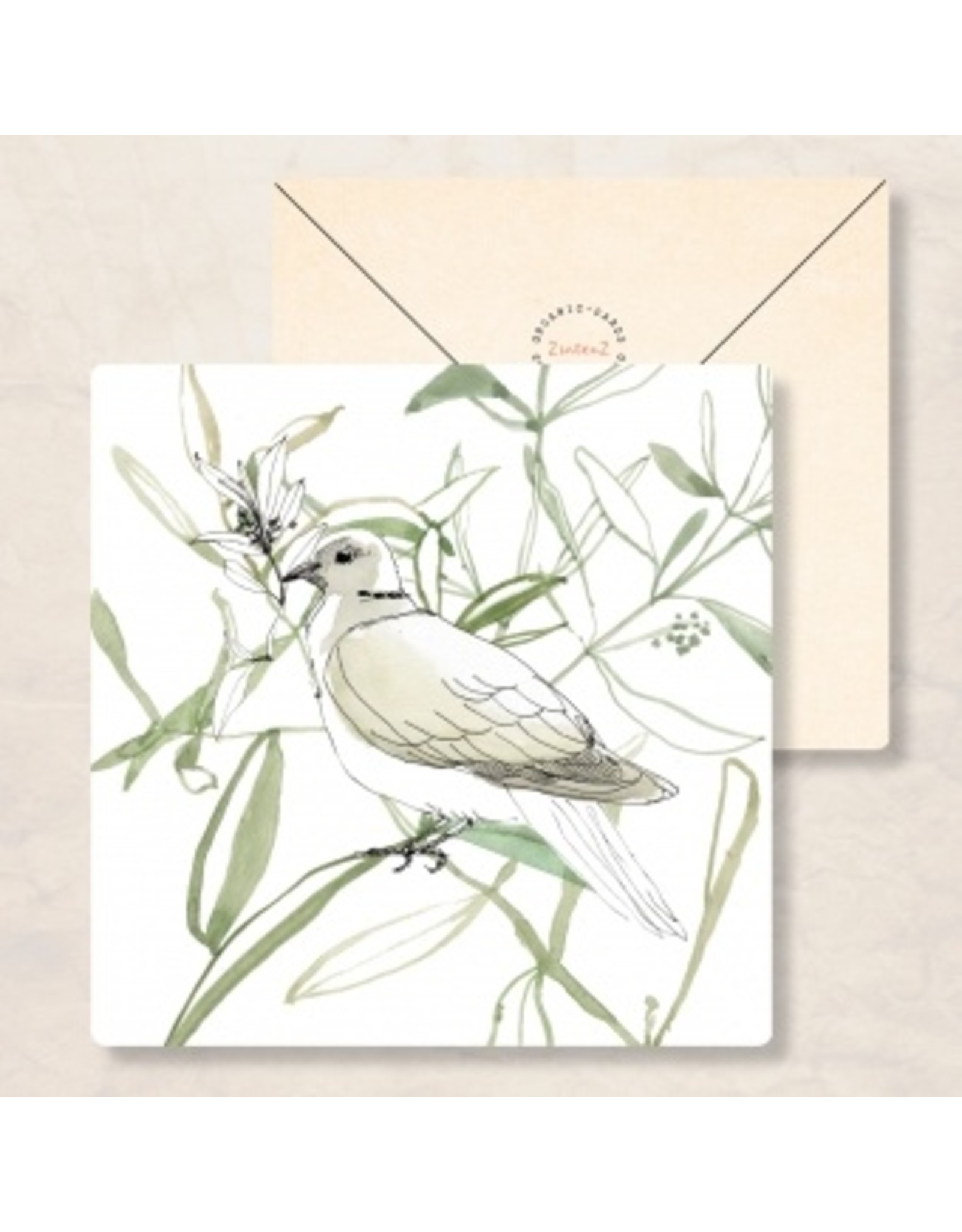 Zintenz Wenskaarten - Kerst - Pakketje 4st - Vogel - Postkaart + envelop - Blanco - 13,5x13,5