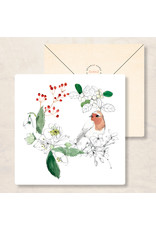 Zintenz Wenskaarten - Kerst - Pakketje 4st - Vogel - Postkaart + envelop - Blanco - 13,5x13,5