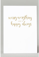 Mus in een Plas Wenskaart - Kerst - goudfolie - Merry everything and a happy always - postkaart dik papier met envelop