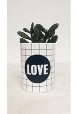 Bloomingville Theelicht Love - Blauwe grid - Ø 6,5cm, H 8cm