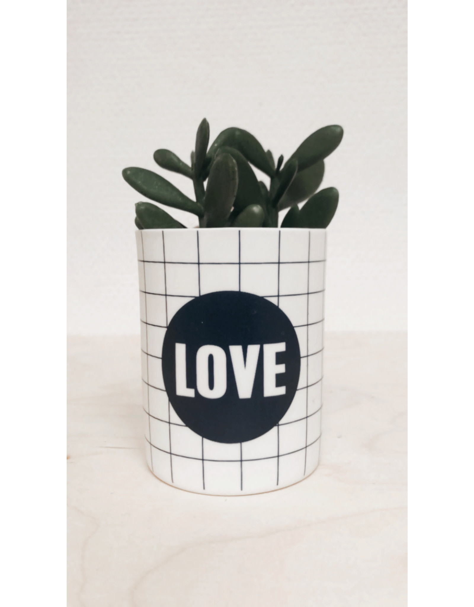 Bloomingville Theelicht Love - Blauwe grid - Ø 6,5cm, H 8cm