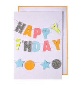 Meri Meri Wenskaart - Colorful Happy Birthday - Garland + envelop - 13,5 x 18,5 - Happy Birthday