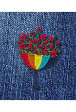 Loovt Wenskaart - Flowers to heaven, Een paraplu - Geborduurde badge op een troostkaart + enveloppe