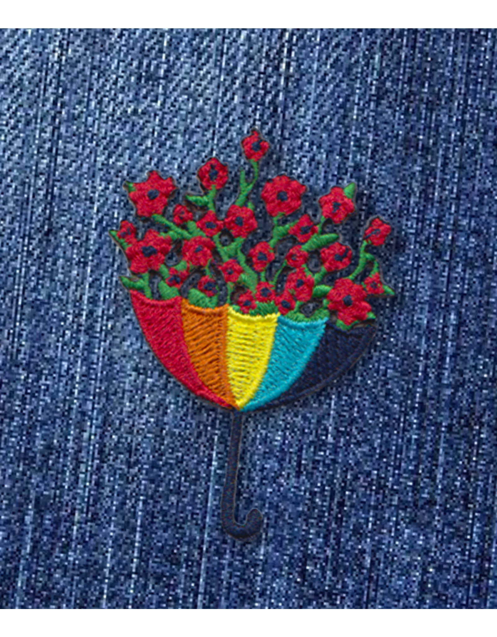 Loovt Wenskaart - Flowers to heaven, Een paraplu - Geborduurde badge op een troostkaart + enveloppe