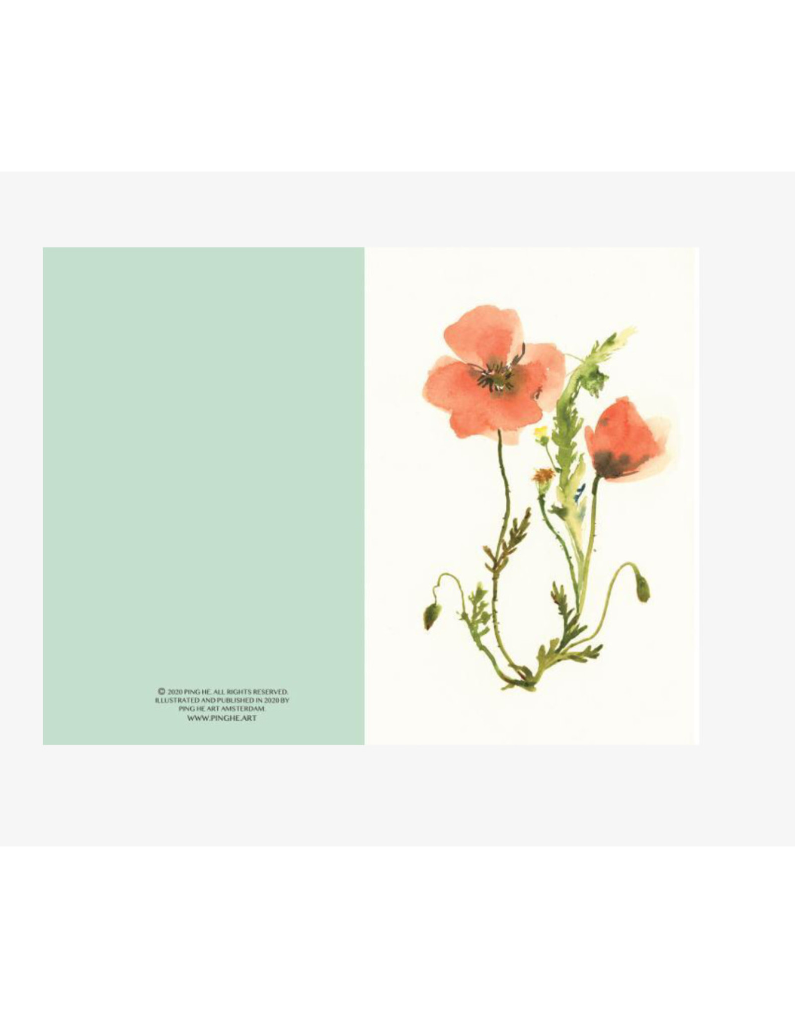 Ping He Art Wenskaart - Tender Poppies - Dubbele kaart + enveloppe - A6