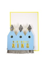 Meri Meri Wenskaart - Crowned birthday king card + Envelop - 10,5 x 23,5 - Happy Birthday