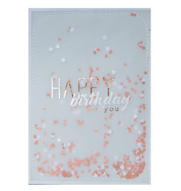 Raeder Wenskaart - Blauw, Confetti Happy Birthday - dubbele kaart met envelop