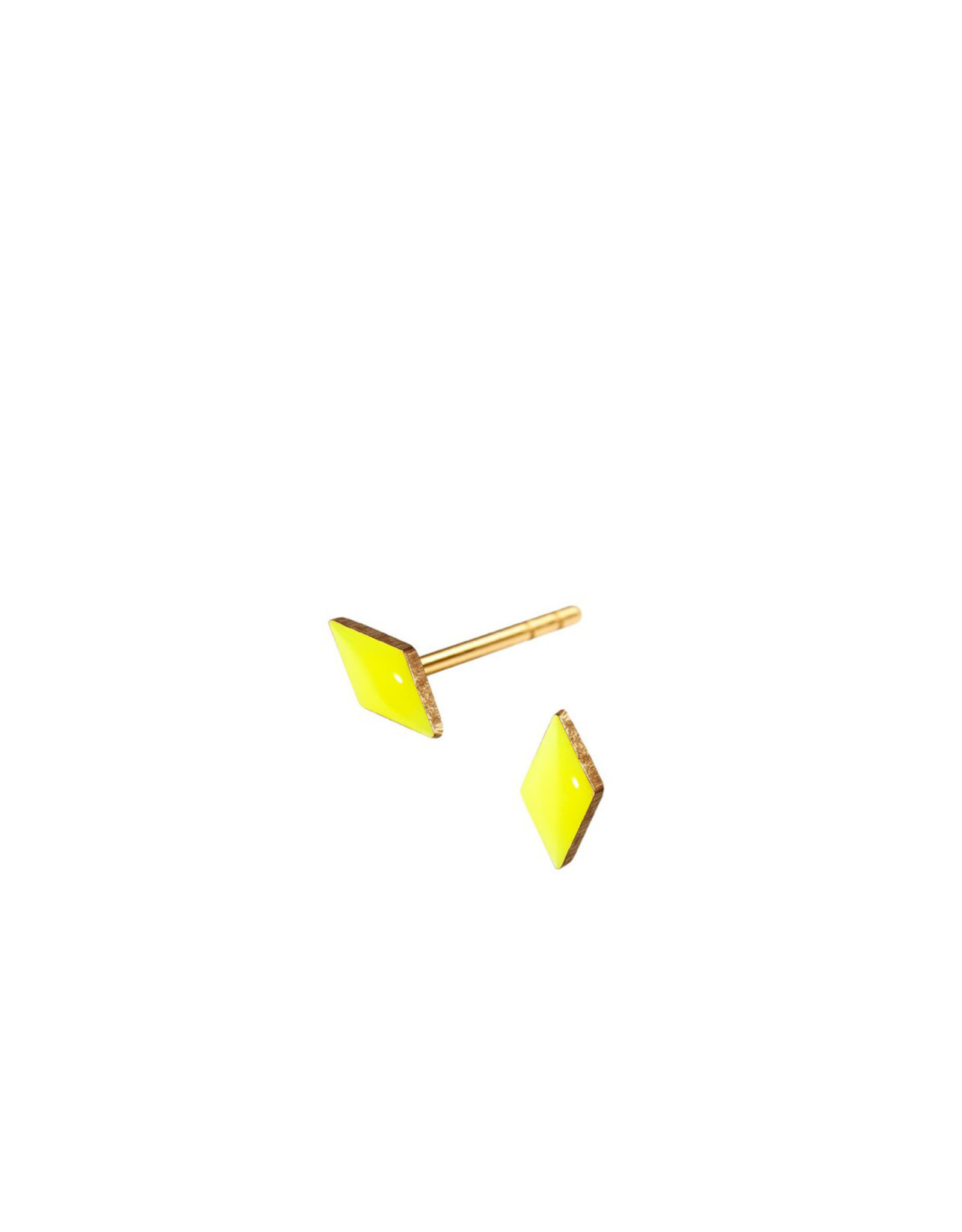 Scherning Oorstud TINY Diamond - Neon Geel - 4 x 7 mm - Zilver Verguld