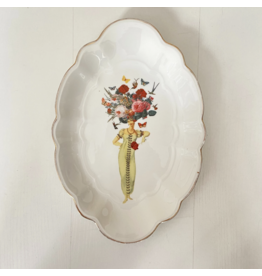 Lylies Grote Ovalen Schaal - Vrouw Floral en golvende gouden rand - Porselein - 22,5 x 33 cm