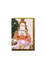 Reddish Design Wenskaart - Kerst - Christmas girl with mug- Dubbele kaart + Envelope - 10 x 15cm
