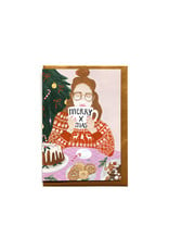 Reddish Design Wenskaart - Kerst - Christmas girl with mug- Dubbele kaart + Envelope - 10 x 15cm