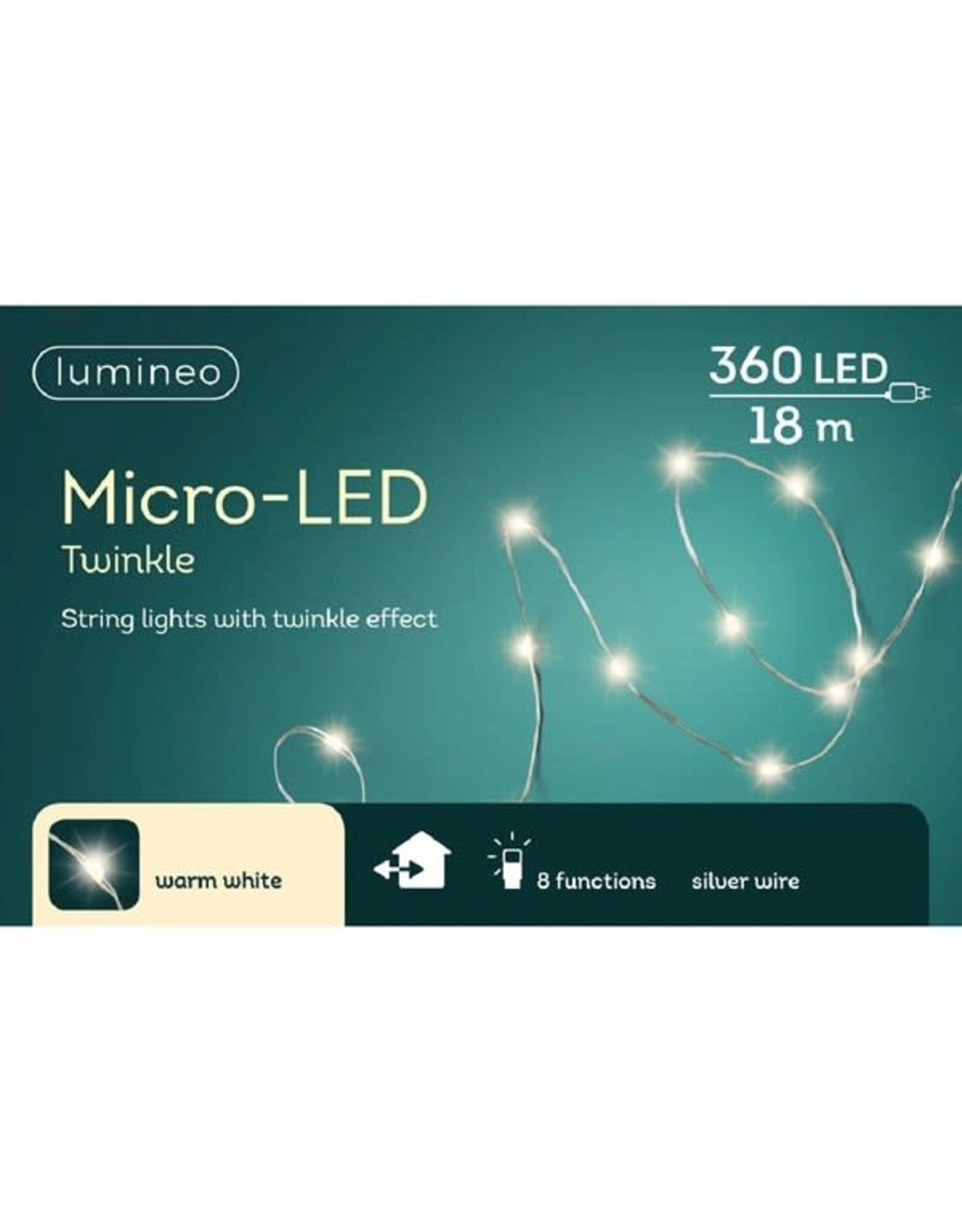 Vanremoortel Micro-LED - 18m / 360 LED - Zilver draad - Warm Wit