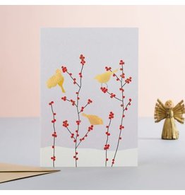 Eloise Hall Wenskaart, Kerst - Tree birds & Berries - Dubbele Kaart + Envelop - Blanco