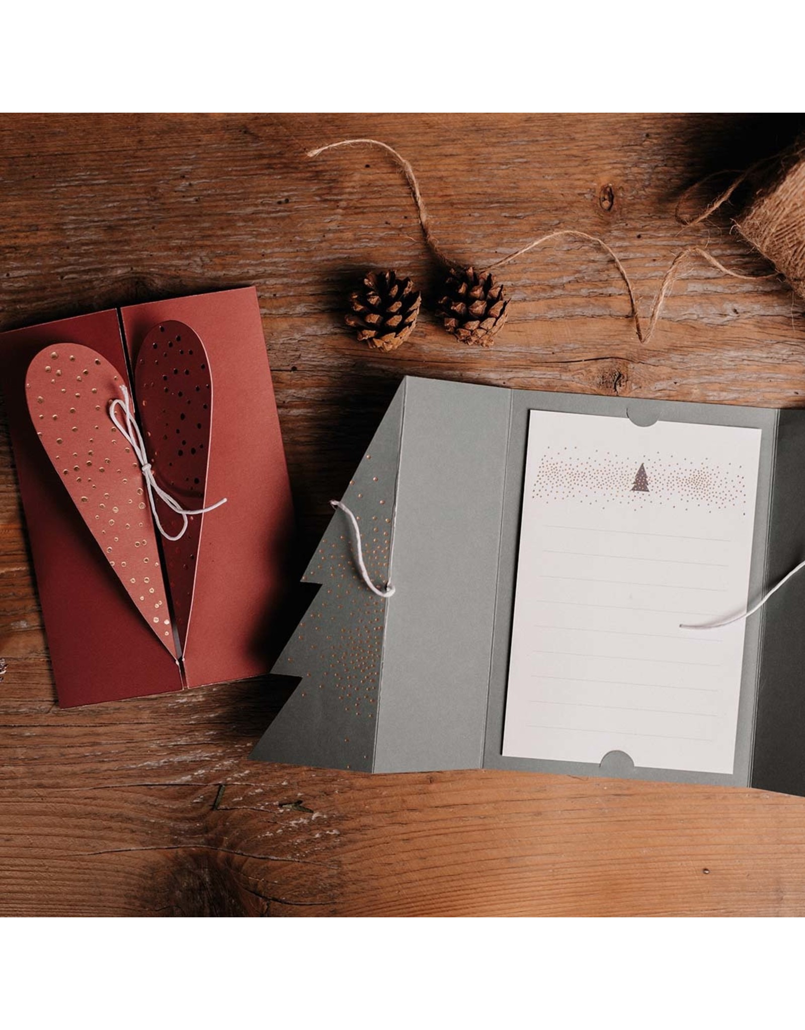 Raeder Wenskaart, Kerst - Hartje met Koper - Dubbele kaart + Envelop
