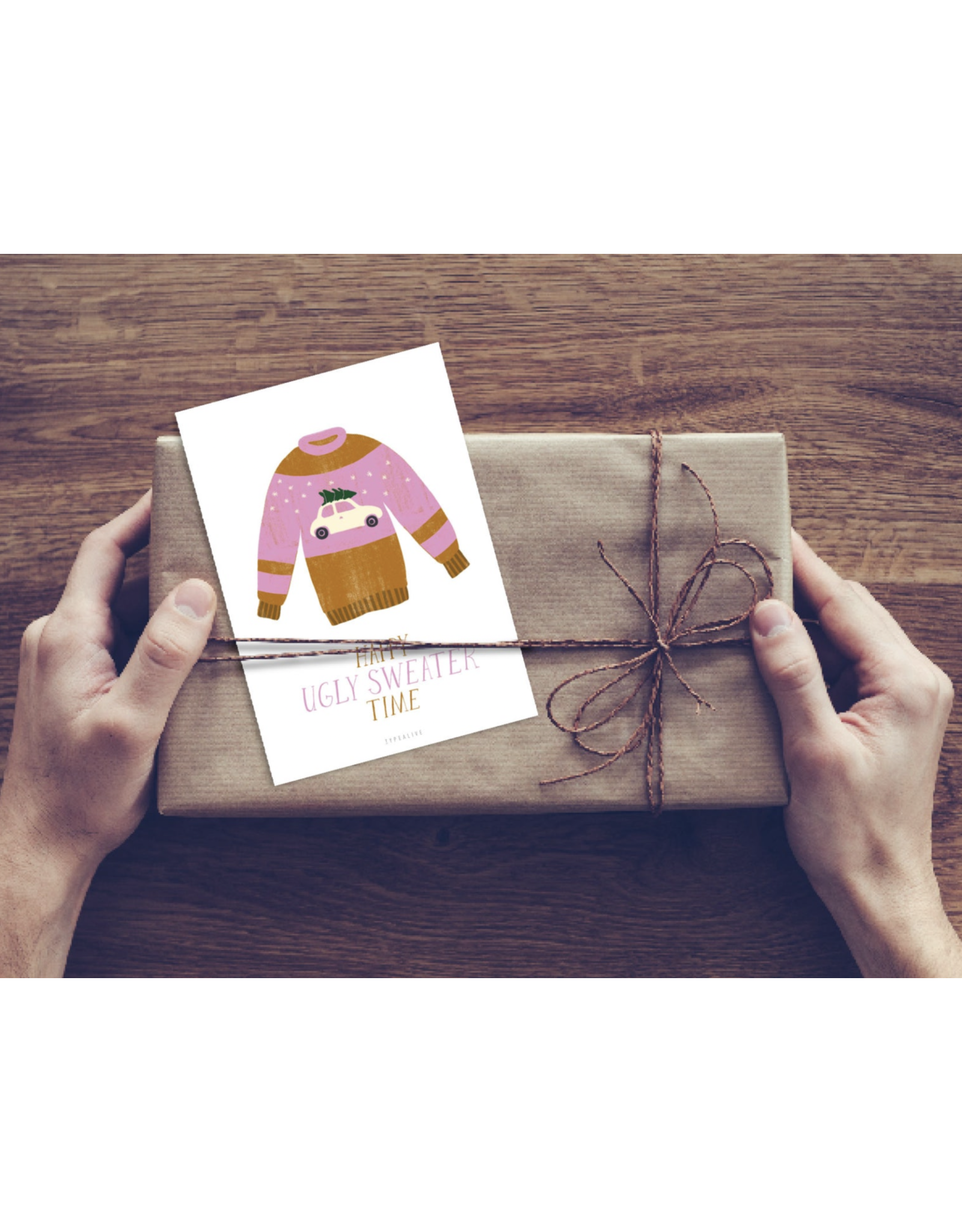 Typealive Wenskaart - Kerst - Happy ugly sweater time - Dubbele kaart + Envelope