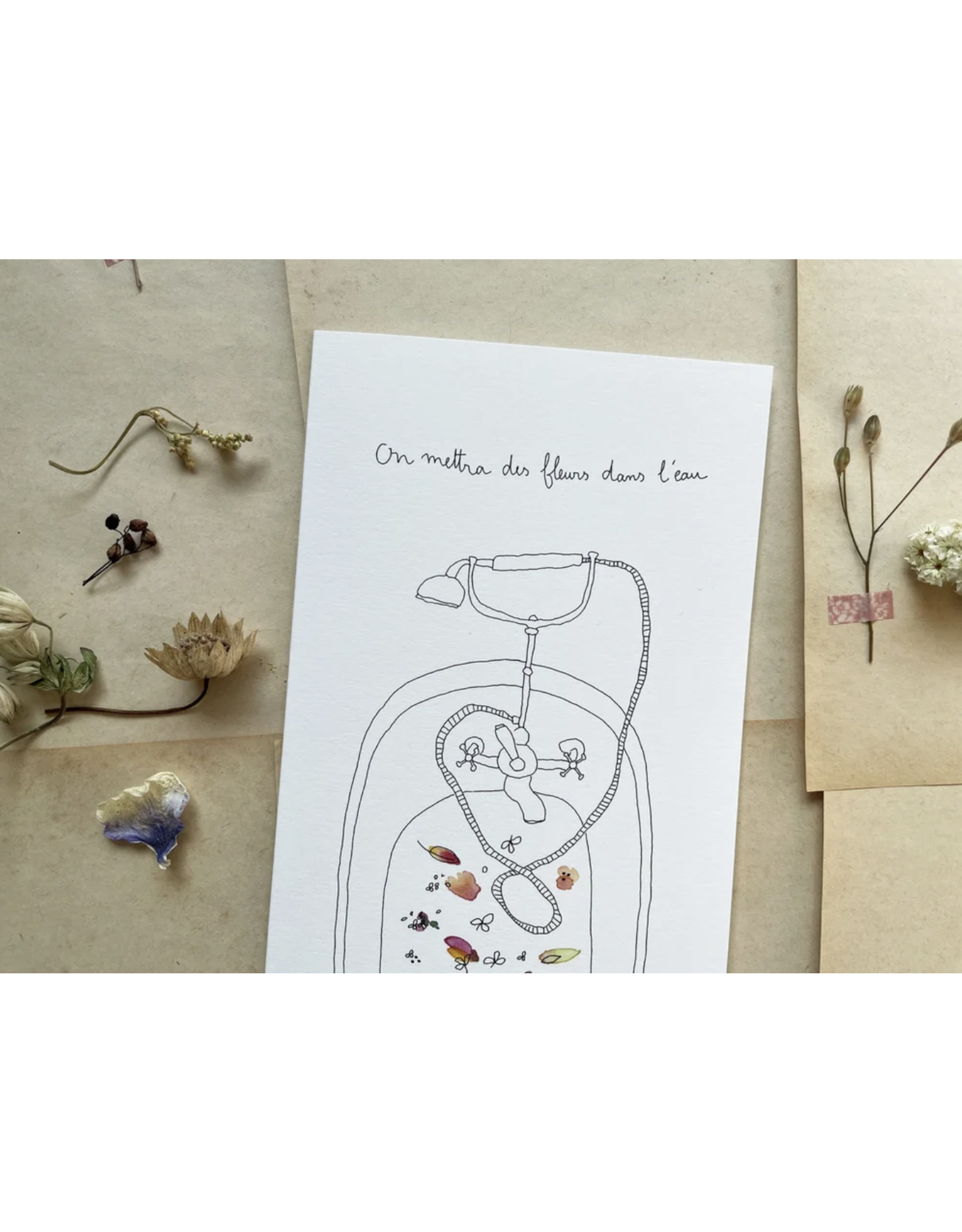 Papillonage Wenskaart - Bain de fleurs - Dubbele kaart met envelop