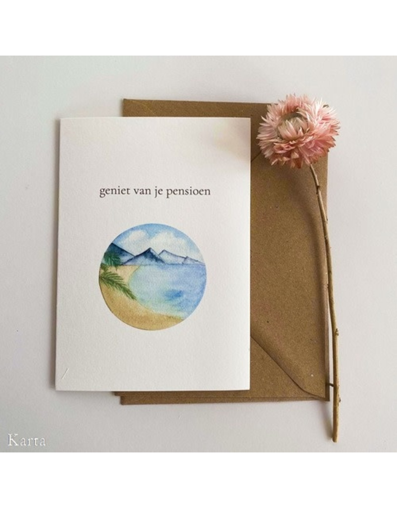 Karta Wenskaart - Beach Paradise, Pensioen  - Postkaart + Envelop
