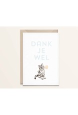 Kathings Wenskaart - Kat, Dankjewel - Dubbele kaart + Envelope  - Blanco
