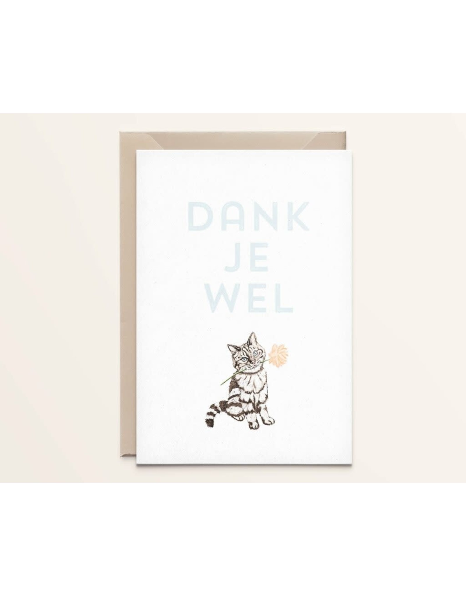 Kathings Wenskaart - Kat, Dankjewel - Dubbele kaart + Envelope  - Blanco