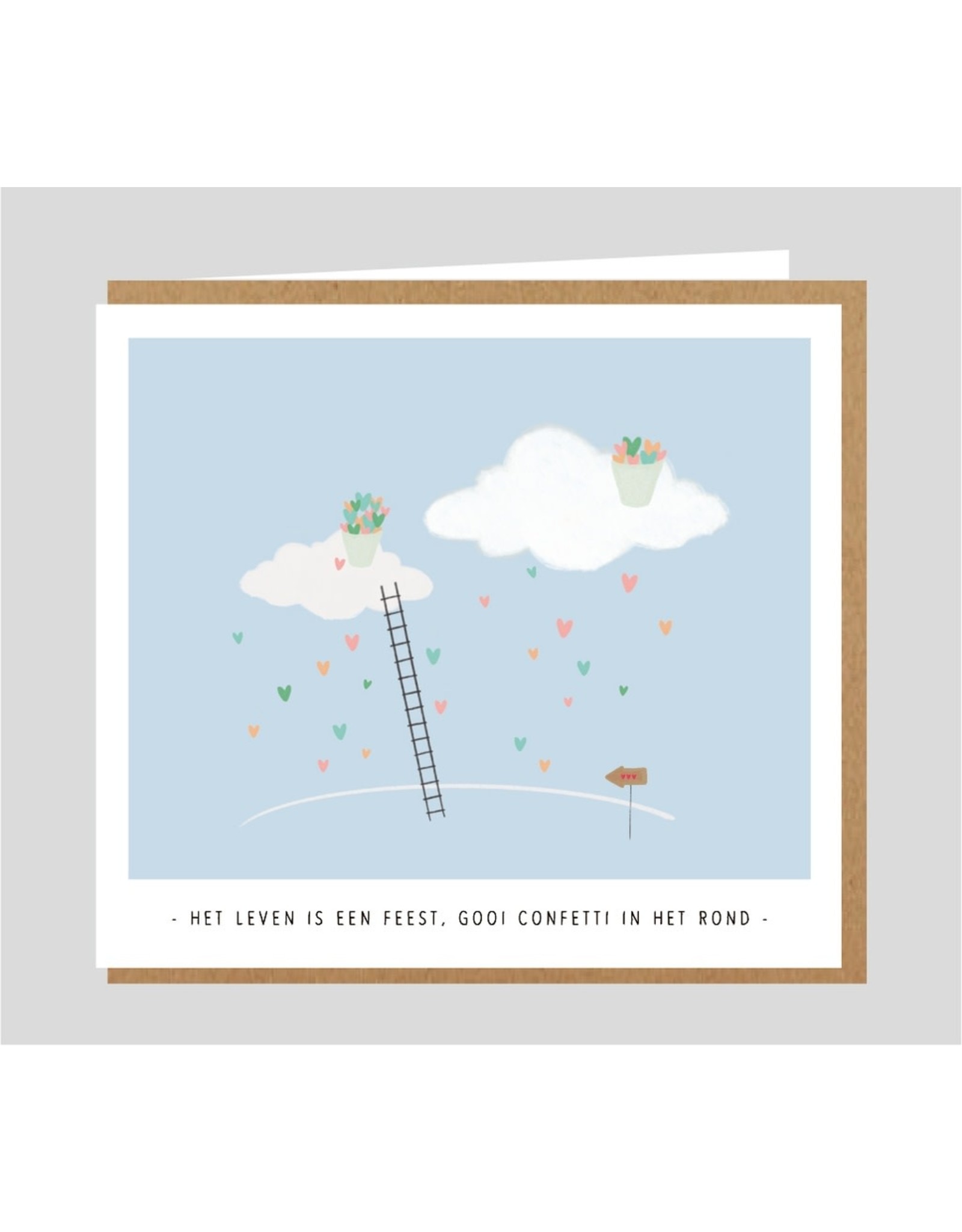 Studio Mie Wenskaart - Het leven is een feest! Gooi confetti in het rond! - 12,5 x 14 cm