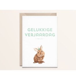 Kathings Wenskaart - Konijntje - Dubbele kaart + Envelope  - Blanco