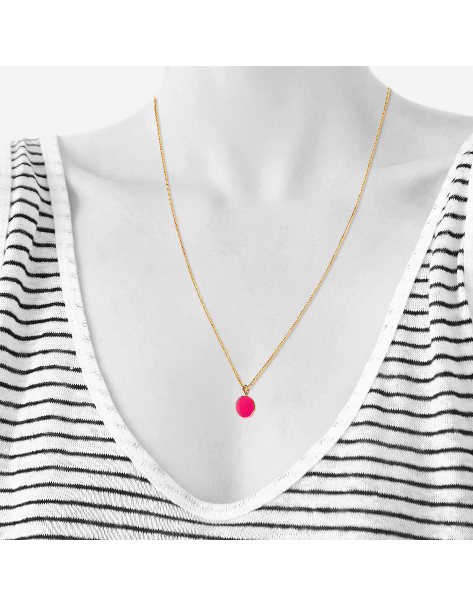 Scherning Ketting SPOT - Emaille lak schijfje : Pink - Lengte 60cm, Ø 9mm - Zilver