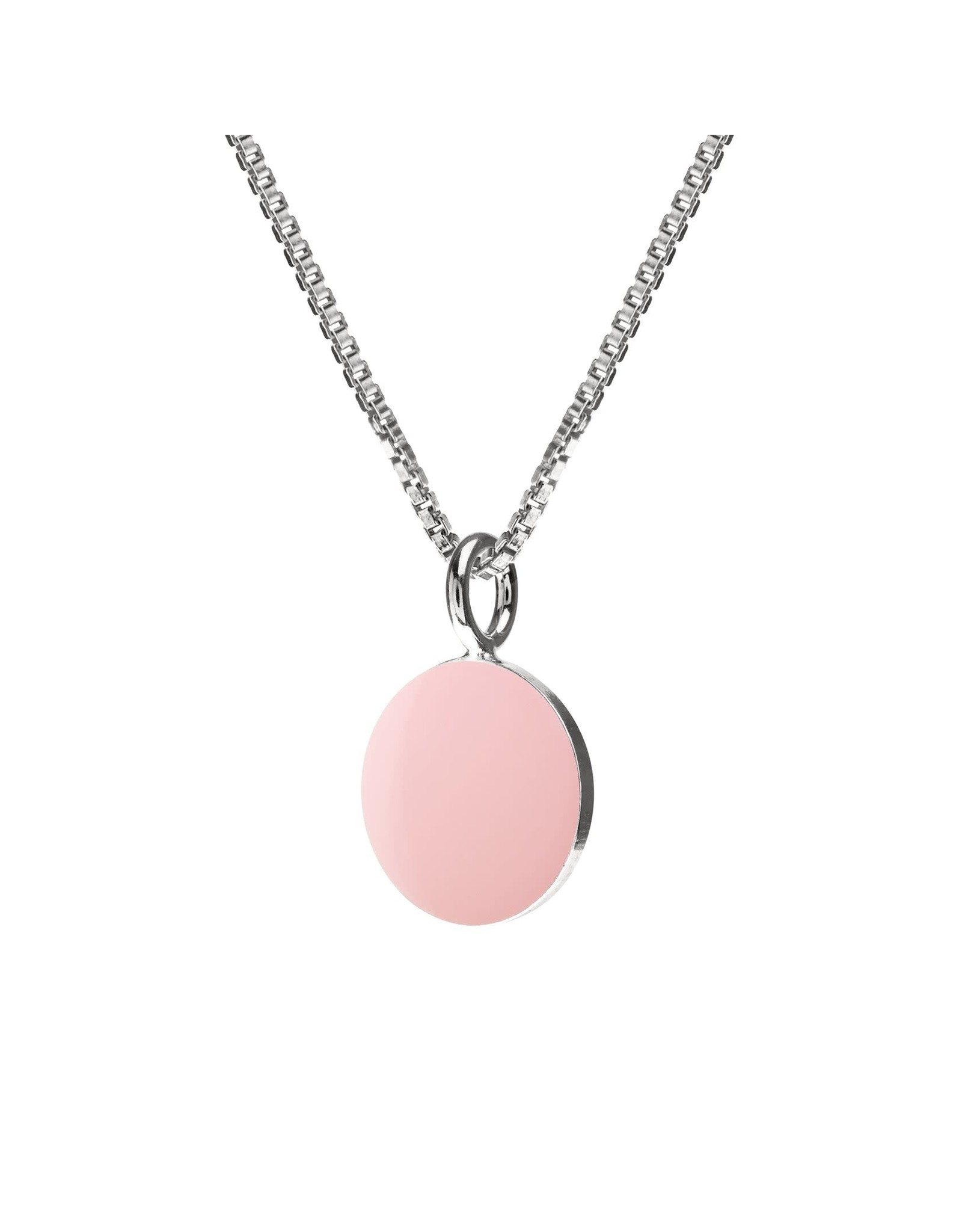 Scherning Ketting SPOT - Emaille lak schijfje : Light Pink - Lengte 60cm, Ø 9mm - Zilver