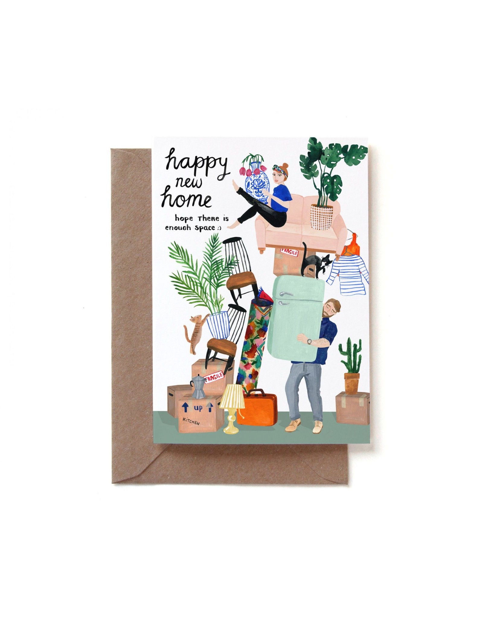 Reddish Design Wenskaart - Happy New Home Moving - Dubbele kaart + Envelop