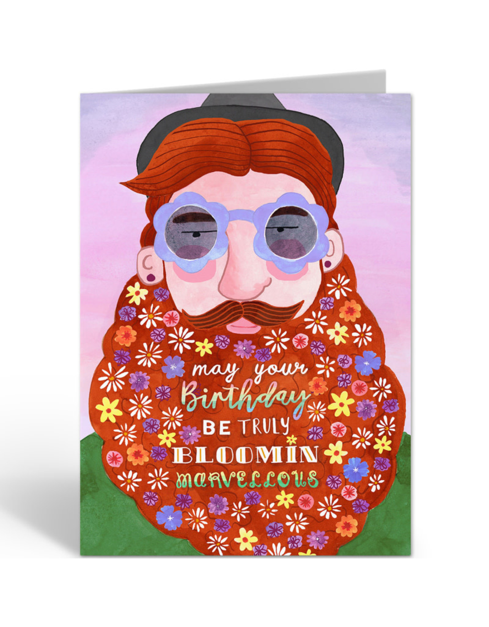 Reddish Design Wenskaart - Flowerbeard man birthday - Dubbele kaart + Envelope - 10 x 15cm