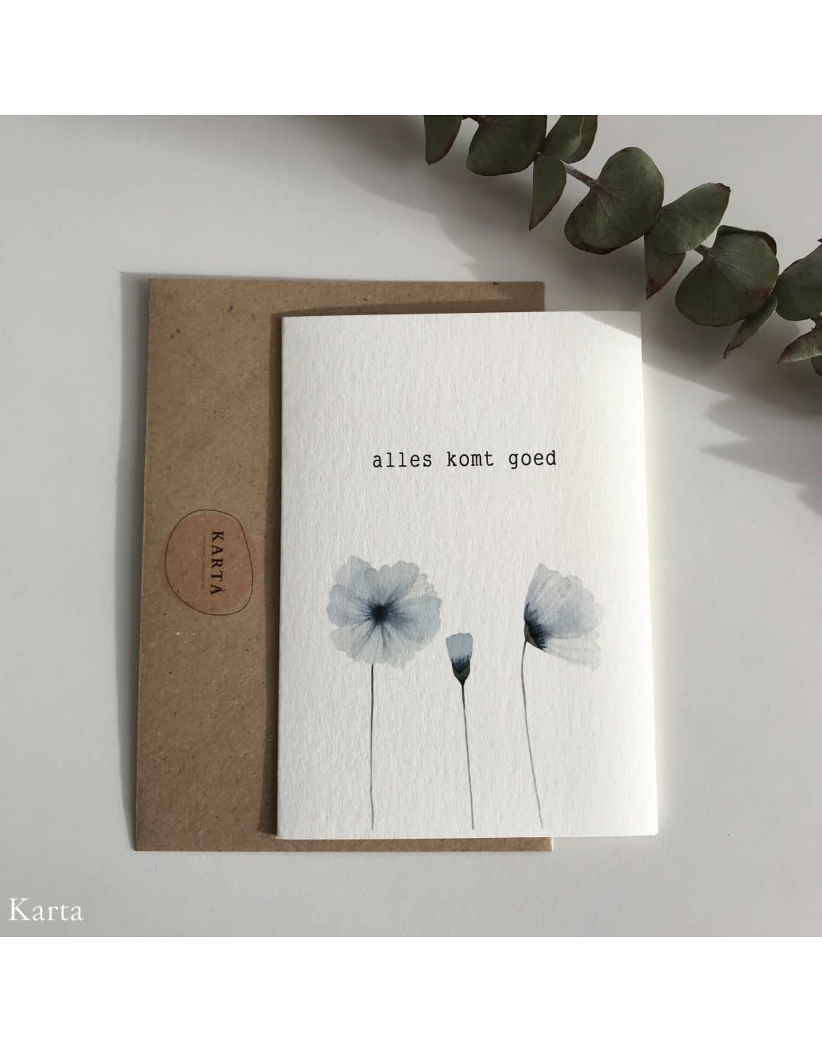 Karta Wenskaart - Trio Blue Poppies, Alles komt goed - Postkaart + Envelop