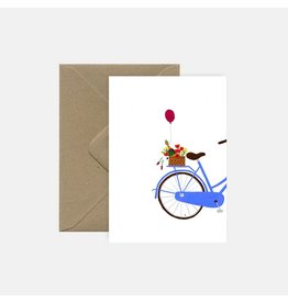 Pink Cloud Studio Wenskaart - Blue bike - Dubbele kaart + Envelop