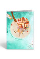 Reddish Design Wenskaart - Beach bday island paradise  - Dubbele kaart + Envelop