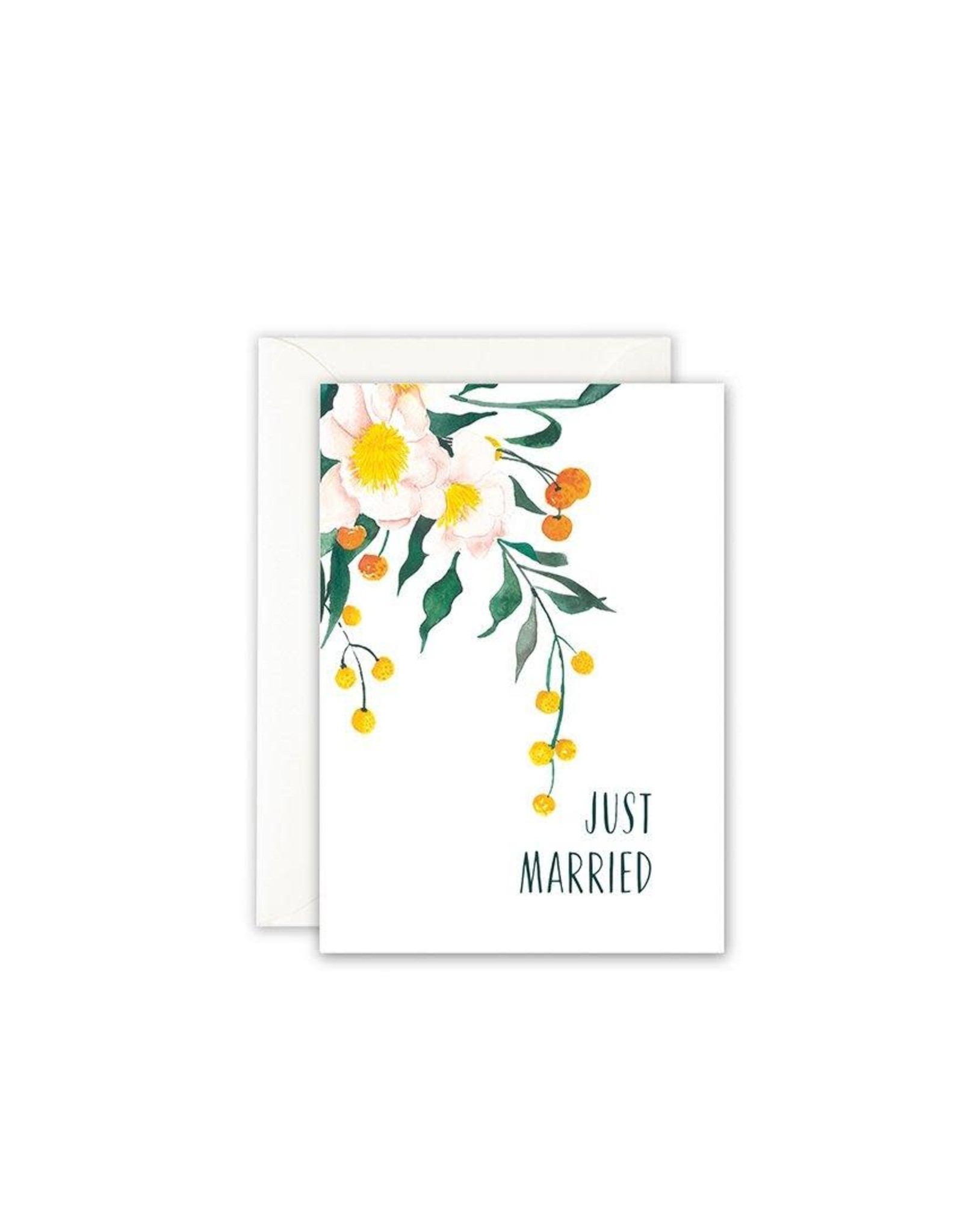 Leo La Douce Wenskaart -  Just Married, Flowers - Dubbele kaart + Envelope